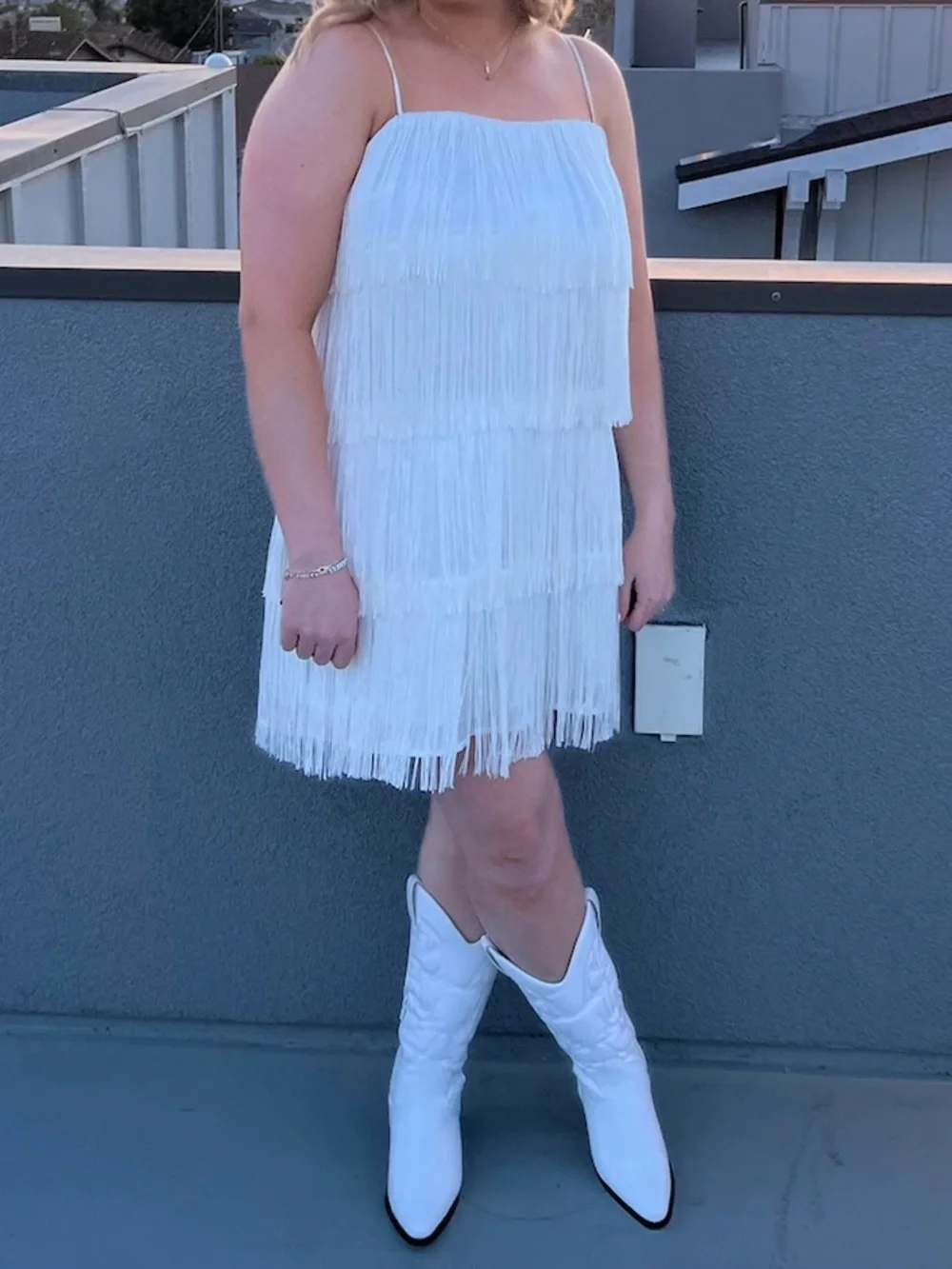 Abercrombie & Fitch Ivory Fringe Slip Dress